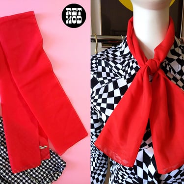 Basic Vintage 60s 70s Solid Red Long Sheer Scarf 