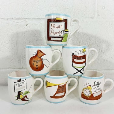 Vintage Novelty Personalized Coffee Time Coffee Mugs Tea Set of 6 Mid Century Cups Mid-Century Kitchen Housewarming Gift 1960s 1950s Nasco 