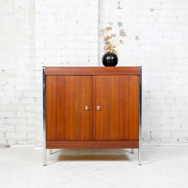 Vintage MCM walnut storage cabinet on chrome legs | Free shipping only in NYC and Hudson Valley areas 