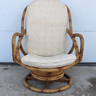 Vintage Bent Rattan Swivel Rocker Lounge Chair 