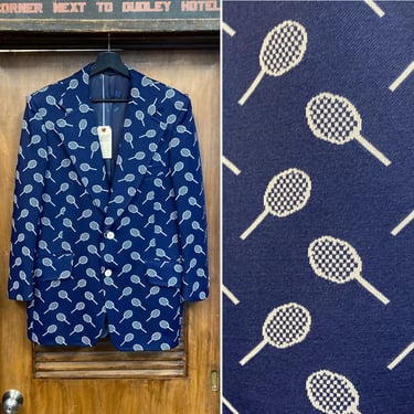 Vintage 1960’s Tennis Racket Mod Glam Pop Art Blazer Sport Coat Jacket, 60’s Vintage Clothing 