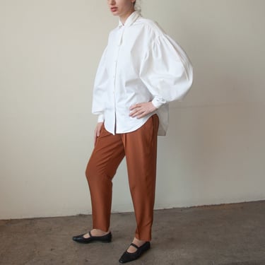 6720t / white cotton balloon sleeve blouse / s / m 