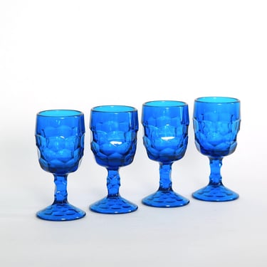 Viking blue Honeycomb Georgian cordial wine glasses set of 4 