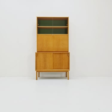 Swedish vintage cabinet with book case and bar oak by Fridhagen for Bodafors, 1960s 