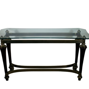Brass Wood & Glass Console Table Attr. Mastercraft and Maitland Smith 