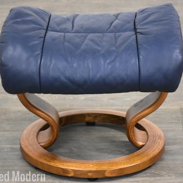 Blue Leather Ekornes Stressless Teak Ottoman 