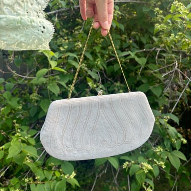 Vintage 1950s Ivory Heart Design Beaded Evening Clutch Purse by TimeBa
