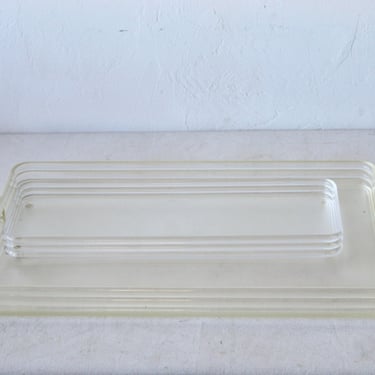 Sally Designs Art Deco Modern Lucite Acrylic Rectangular Tray-a pair 