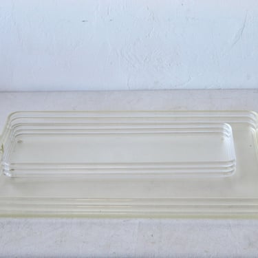 Sally Designs Art Deco Modern Lucite Acrylic Rectangular Tray-a pair 