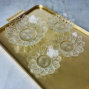 Set/4 Vintage Federal Glass Petal Pattern Serving Bowl + 3 smaller bowls, mid century, pressed glass, EAPG, collectible, Christmas gift 