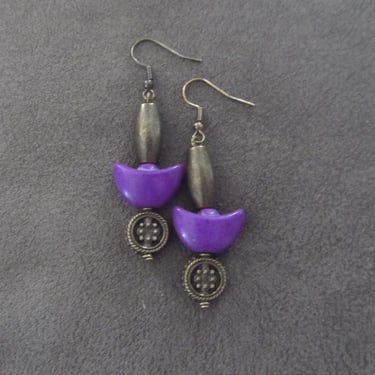 Unique purple howlite and bronze earrings 