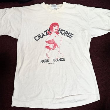 1982 Crazy Horse PARIS Vintage T-Shirt BURLESQUE Mens size Large, 1980's White Cotton tshirt Screen Stars Authentic Dancers 