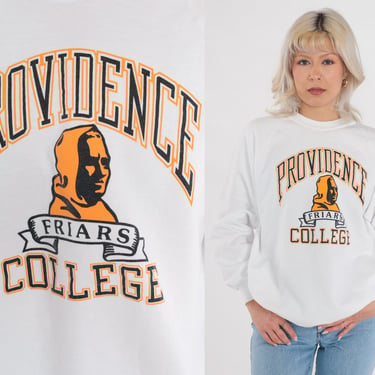 Providence College Sweatshirt 90s University Sweater Rhode Island Graphic Shirt PC Friars Raglan Sleeve White Vintage 1990s Large xl 