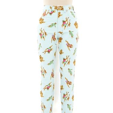 Gianni Versace Monkey Printed Jeans