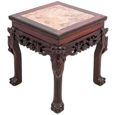 Chinese Hardwood and Marble Low Pedestal Table