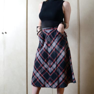 Vintage Plaid Midi Skirt 