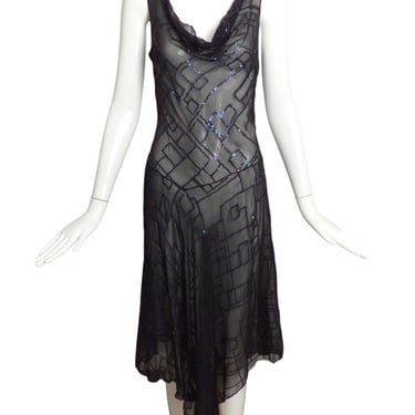 ROSAE NICHOLS- Black Sequin Chiffon Dress, Size 4