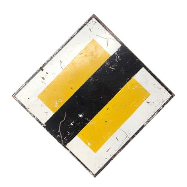 Vintage European Steel End of Priority Road Traffic Sign