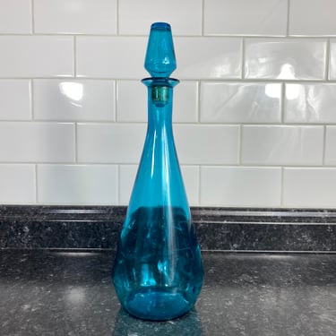 Vintage Blue Glass Bottle w/ Glass stopper Downy Empoli - Turquoise decanter Mid century MCM Home Decor Display 1960 - 1970 Fabric Softener 