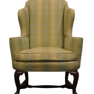 SHERRILL FURNITURE Traditional Style Green Plaid Upholstered Accent Wingback Arm Chair 
