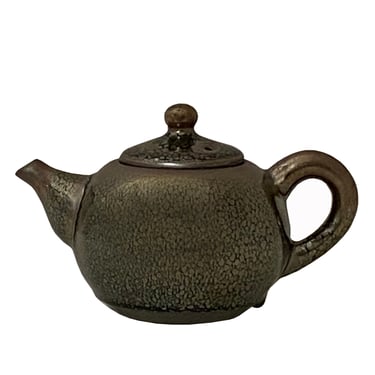 Chinese Jianye Clay Metallic Bronze Black Glaze Decor Teapot Display Art ws2670E 