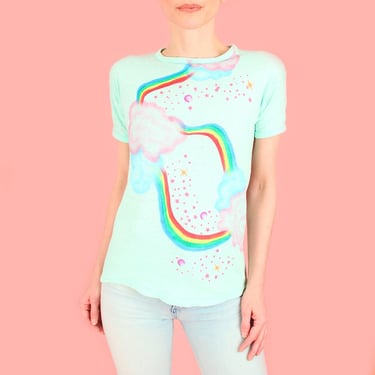 Airbrushed Vintage 70's T-Shirt // Rainbows Clouds Stars // Handmade Art by Hellhound Vintage  on Deadstock 1970's Tee Made in LA 