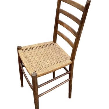 Vintage Mid-Century Modern Ponti Style Ladder-Back Woven Braided Danish Cord Chair 