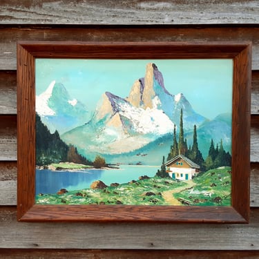 Vintage Swiss Alps Oil Painting By Mary A Johnson