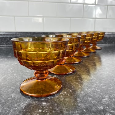 Vintage Amber Indiana Whitehall Colony Cubist Champagne Coups, Set of 6 Retro Honey Amber Sherbets Cup Dessert Glass, Vintage Cocktail Party 
