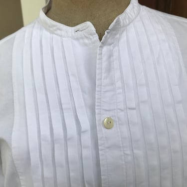 Antique French Gents Dress Shirt, White Cotton, Edwardian Era, Monogram, Period Clothing 