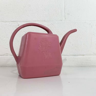 Vintage Rose Pink Plastic Watering Can Floral Mid-Century Mauve Home Decor Garden Plants Misco NYC USA 1970s 