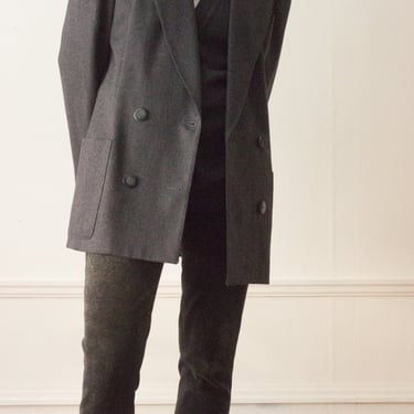 1980s Charcoal Gray Wool Double Breasted Jacket 