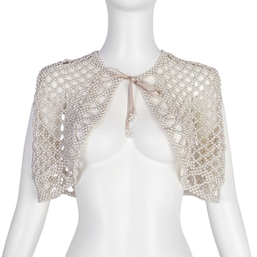 Vintage 1960s Champagne Pearl Lattice Cropped Vest