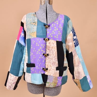 Teal Patchwork 90s Rayon Jacket By Kosi Bali Collection, XL