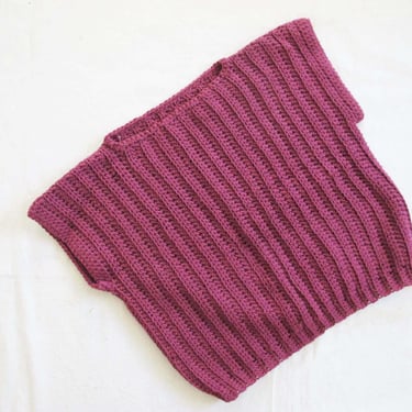 Vintage Hand Knit Boxy Wool Top M - 1970s Berry Wine Burgundy Simple Wool Knit Shirt Minimalist 