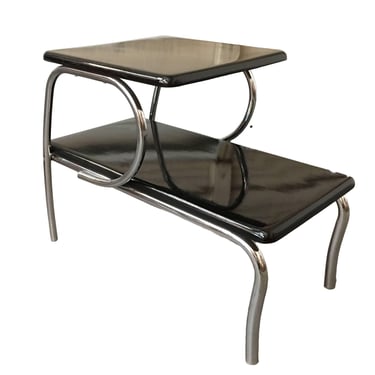 Wolfgang Hoffmann Style Art Deco Chrome Tubular & Lacquer Micarta Side Table 