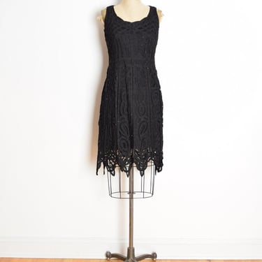 vintage Y2K dress black crochet cutwork flapper beaded cocktail party dress S clothing 