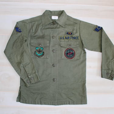 Vintage 1970s Military Utility Shirt, U.S. Air Force, Army Jacket, Patches, Long Sleeve, Button Up, USA 
