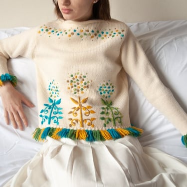 6604t / 1960s wool embroidered fringe sweater / s / m 