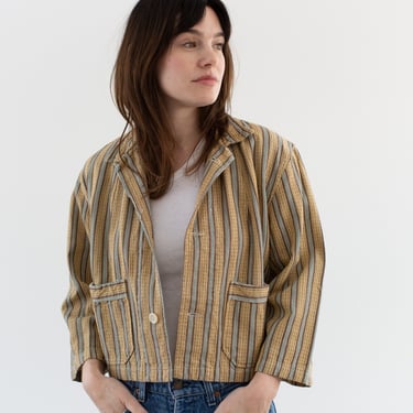 Vintage Mustard Yellow Flannel Striped Crop Shirt Jacket | Unisex Stripe Cotton Pajama Chore | M | SCJ017 
