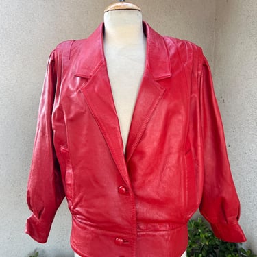 Vintage hot red leather bomber jacket pockets Sz 38 M by Sultan Leather 