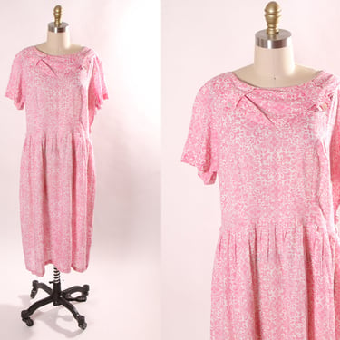 1960s Pink and White Swirl Short Sleeve Button Detail Plus Size Volup Dress by Sears -1XL 