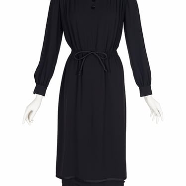 Valentino Haute Couture 1975 Black Silk Crepe Long Sleeve Vintage Dress Sz S 