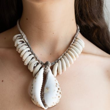 Large Cowrie Shell Necklace on Natural Hemp Cord