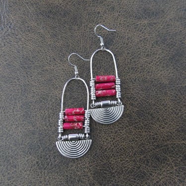 Sediment jasper earrings, pink tribal chandelier earrings 