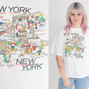 90s New York Shirt NYC Map Shirt Retro TShirt New York City Vintage t Shirt 1990s Travel Graphic Tee White Extra Large xl 