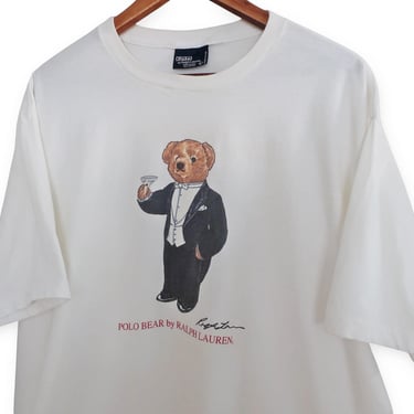 vintage Polo Ralph Lauren / 90s Polo Bear t shirt / 1990s Polo Bear tuxedo Ralph Lauren cotton single stitch t shirt Large 