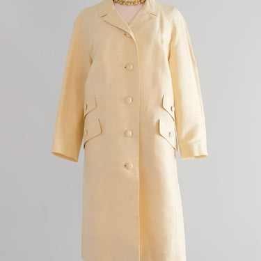 Sleek 1960's Butter Yellow Silk Coat by Renny / Sz M