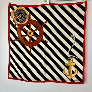 Vintage Ralph Lauren Polo All silk scarf~ hand rolled scarves~ Nautical Classic boating sailing striped neckerchief 1990’s black red stripes 