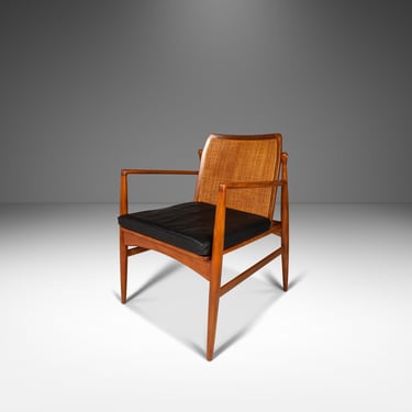Danish Modern Lounge Chair w/ Cane Back by Ib Kofod Larsen for Selig, Denmark, c. 1960's 